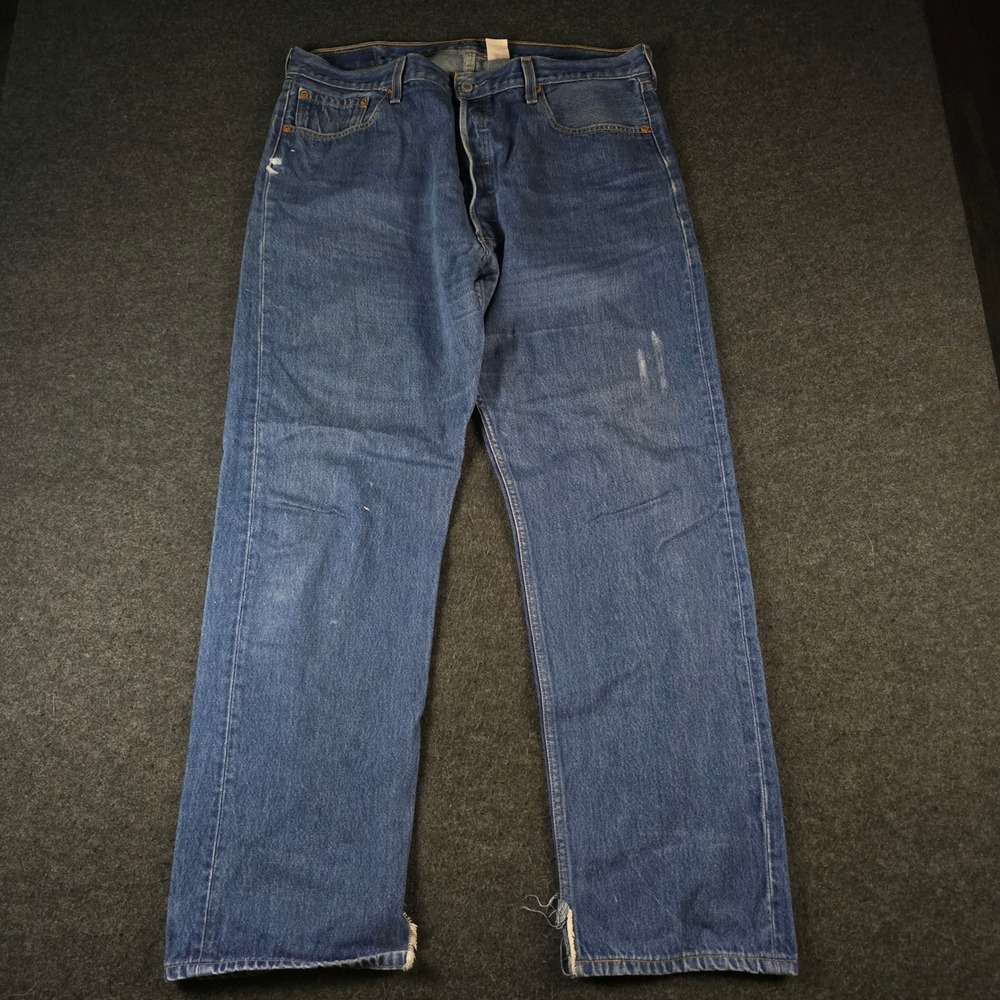 Vtg Levis 501 Blue Straight Leg Button Fly Distressed Jeans Y2K Mens 38x32